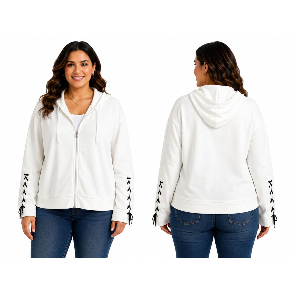 Love, Love, Love White Zip-Up Hoodie Shoe String sleeves - Size 3X NWOT - Picture 1 of 7